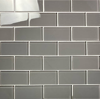 Metro 3" x 6" Glossy Glass Subway Wall Tile,Pebble Gray, Sample