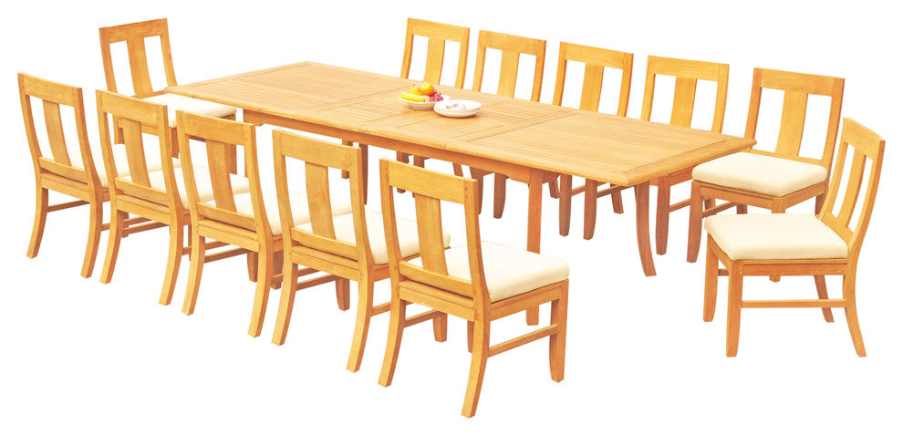 13-Piece Outdoor Teak Dining Set, 117" Rectangle Table, 12 Osbo Armless Chairs