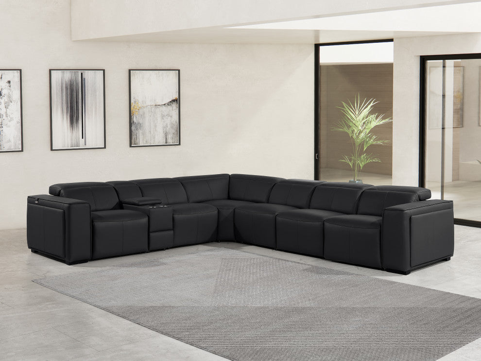 Niccolo Italian Leather 7-Piece L-Shaped Power Reclining Sectional, Black