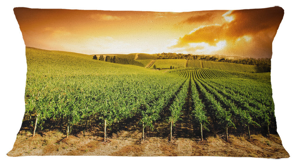 Sunset Vineyard Panorama Landscape Printed Throw Pillow, 12"x20"