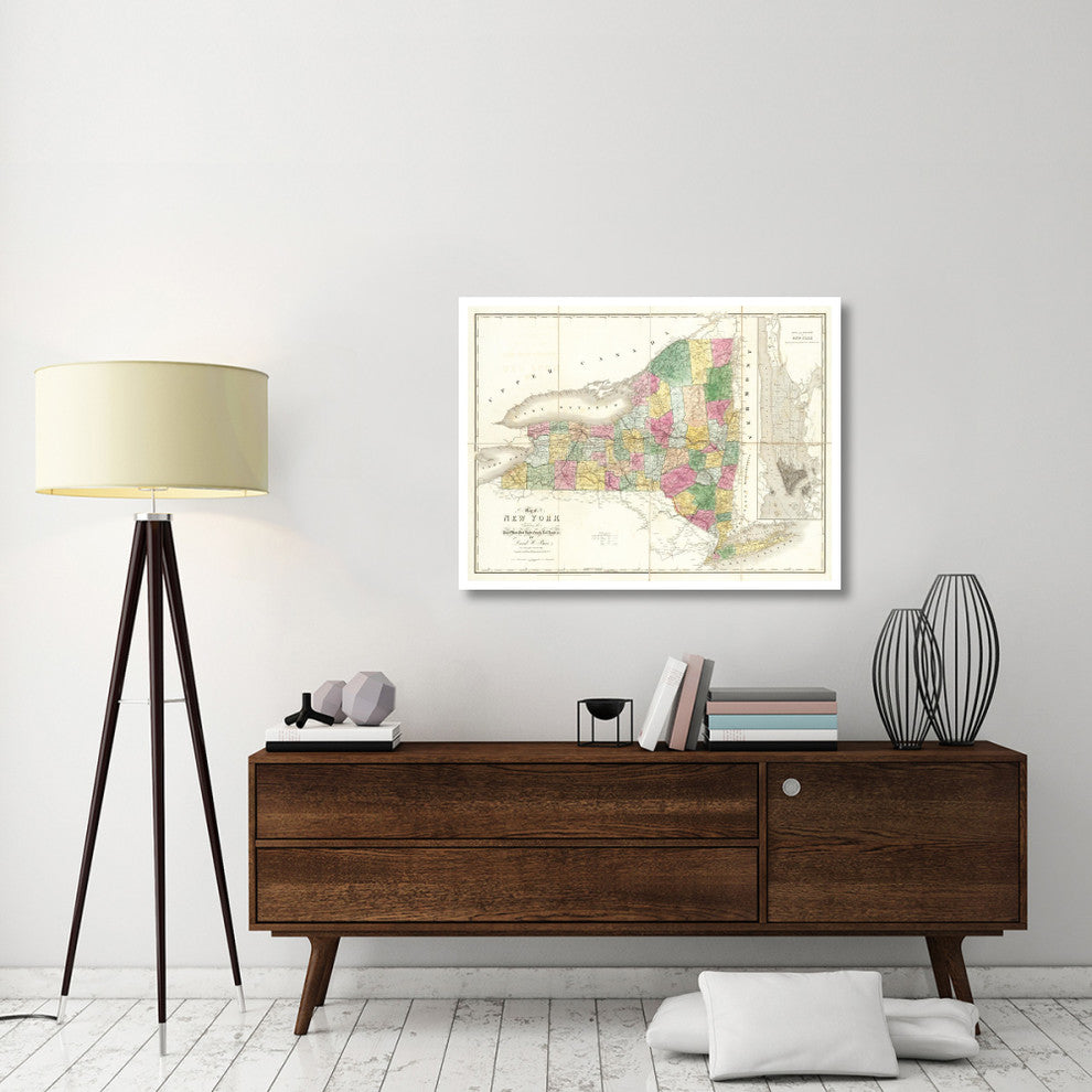 "Map of New York, 1839" Digital Paper Print by David H. Burr, 42"x32"