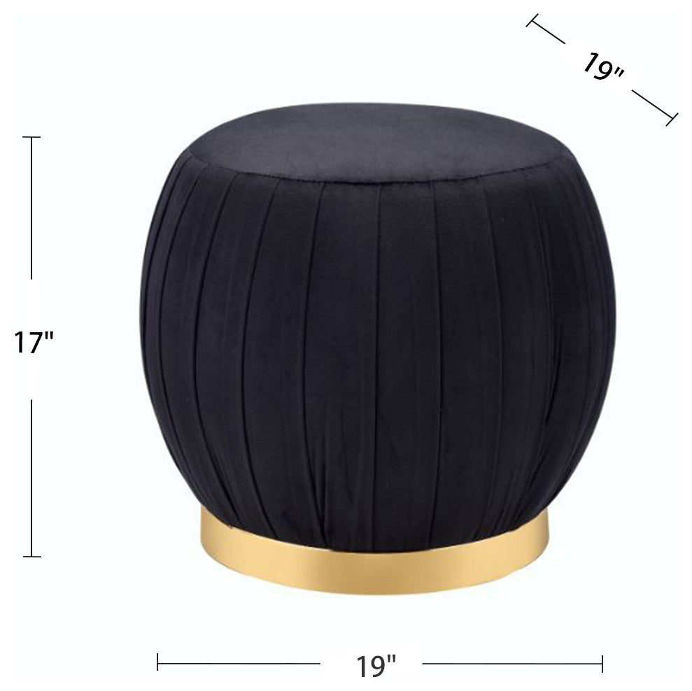 Round Ottoman With Gold Base, Black