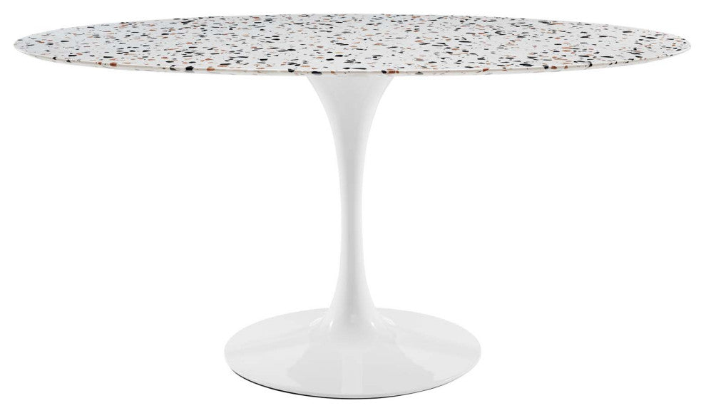 60" Dining Table, Oval, White, Wood, Metal, Modern, Cafe Bistro Hospitality