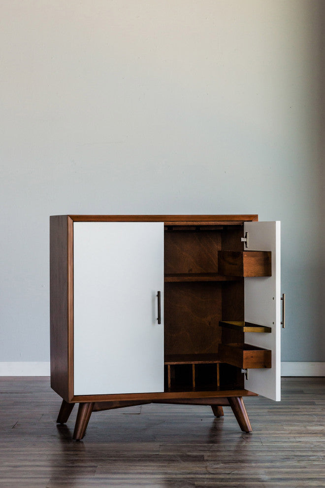 Flynn Small Bar Cabinet, Acorn/White