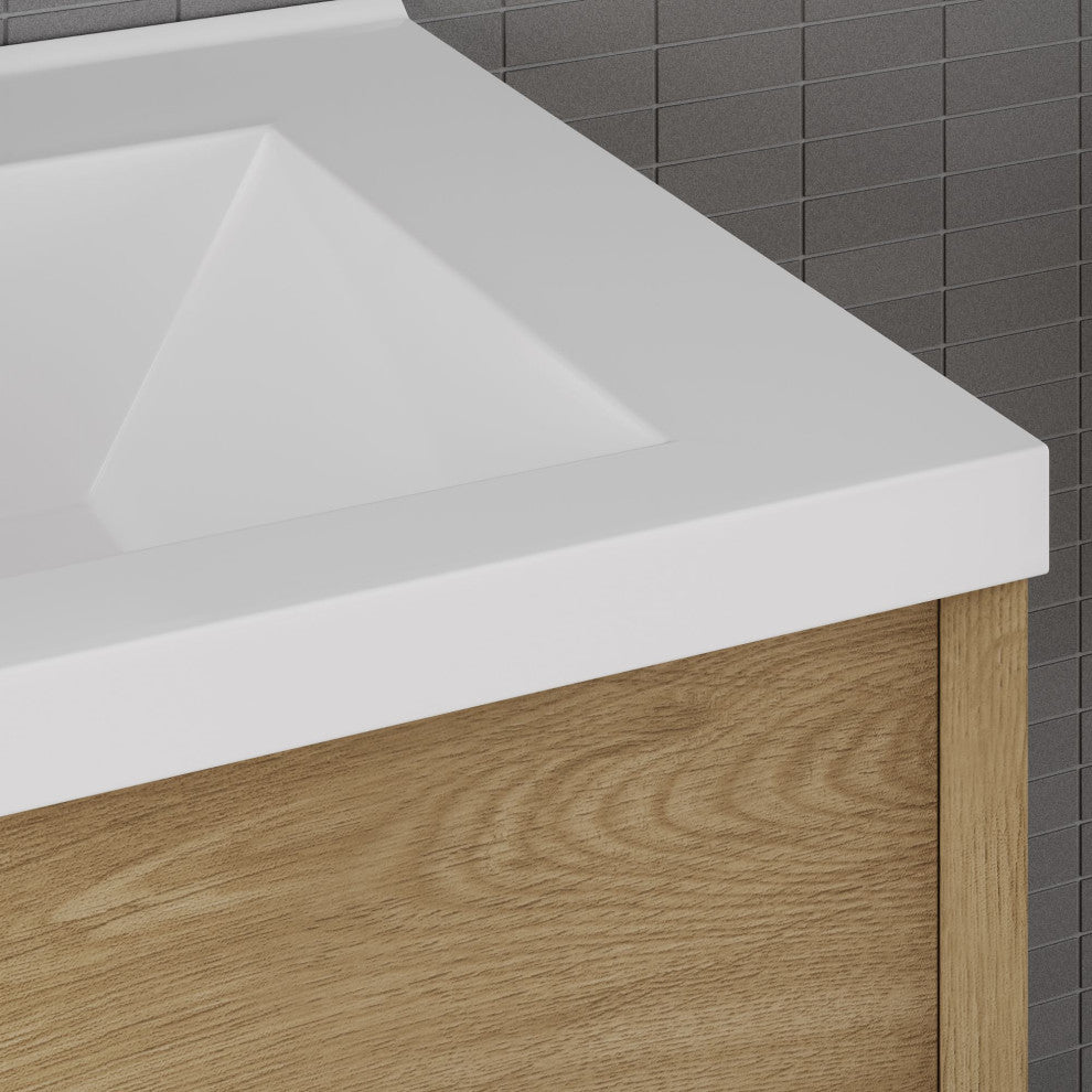 The Daria Bathroom Vanity, White Oak, 60", Double Sink, Wall Mount