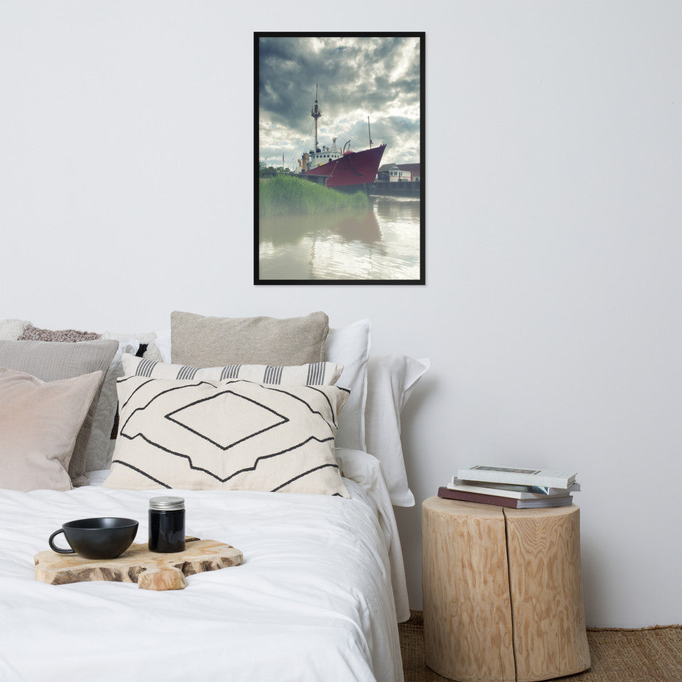 Foggy River Coastal Landscape Framed Photo Paper Wall Art Prints, Black, 24" X 36"