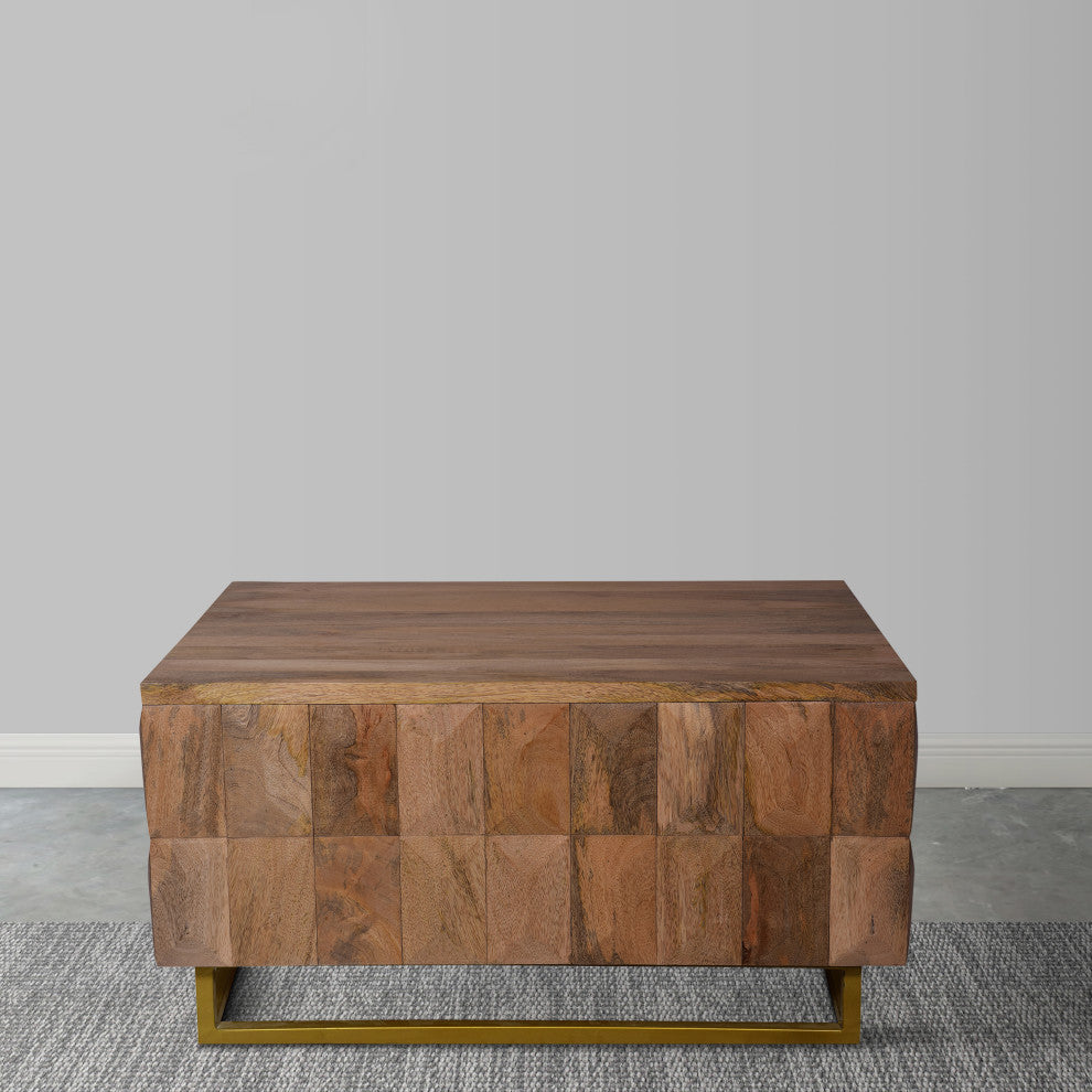 33" Lift Top Storage Trunk Coffee Table Square Mango Wood Natural Brown