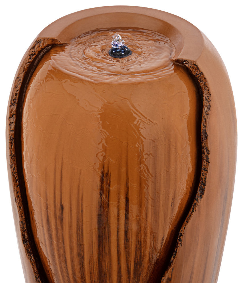 33" Tall Water Jar Fountain with LED Light, Brown