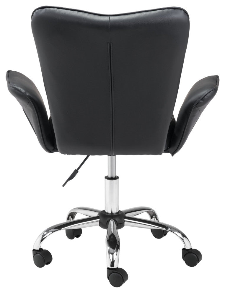 Computer Chair, Faux Vinyl Leather, Steel, Black, Chrome, Home Business Office
