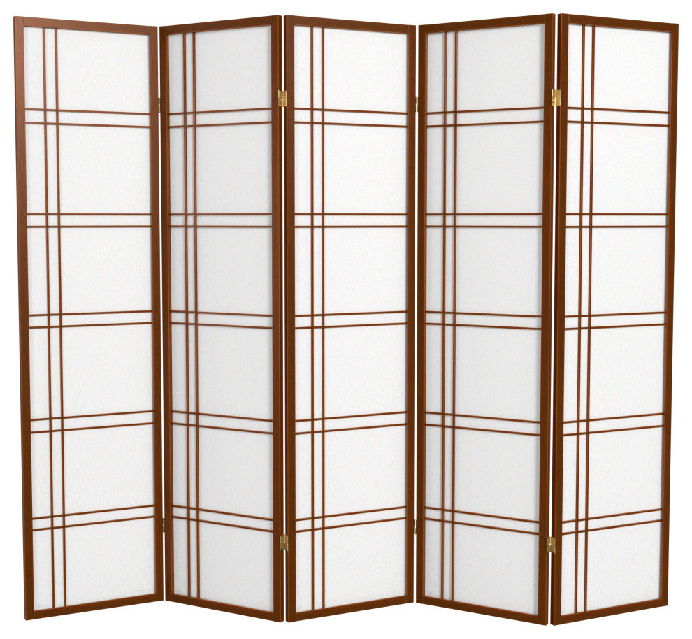 6' Tall Double Cross Shoji Screen, Walnut, 5 Panels