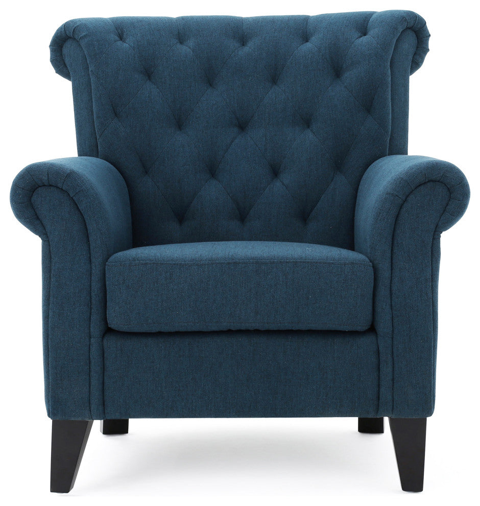 GDF Studio Nowell Contemporary Fabric Tufted Chair, Dark Blue