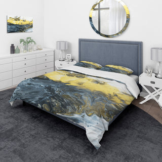 Gray Yellow and White Marble Composition Mid-Century Bedding, Twin