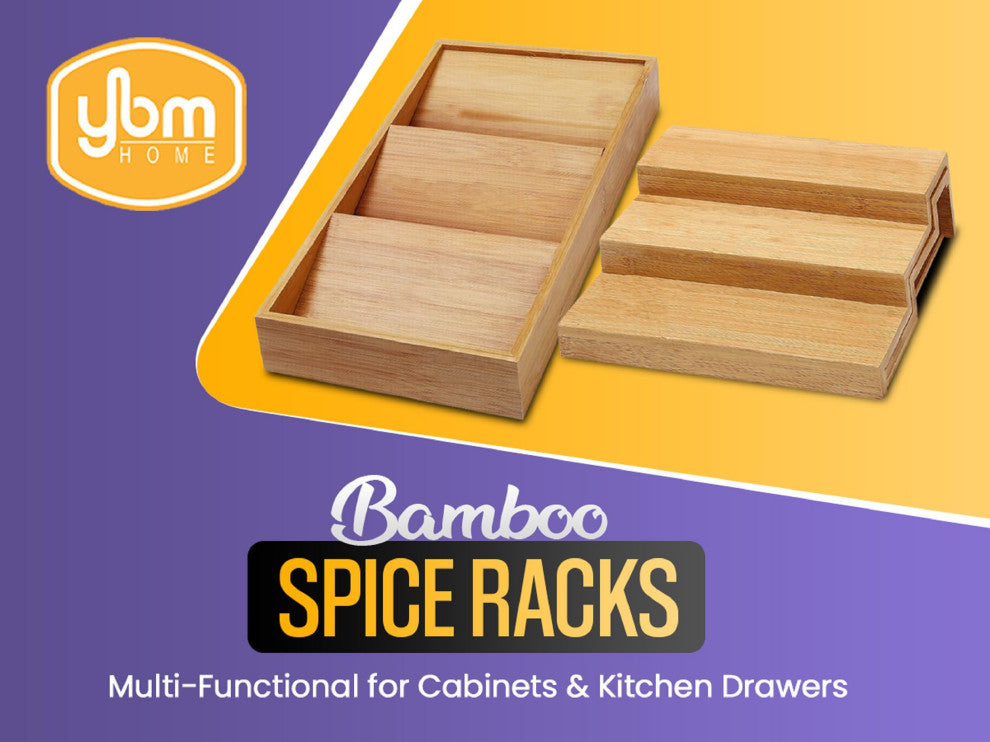 YBM HOME In-Drawer 3-Tier Bamboo Spice Rack Drawer Organizer Tray