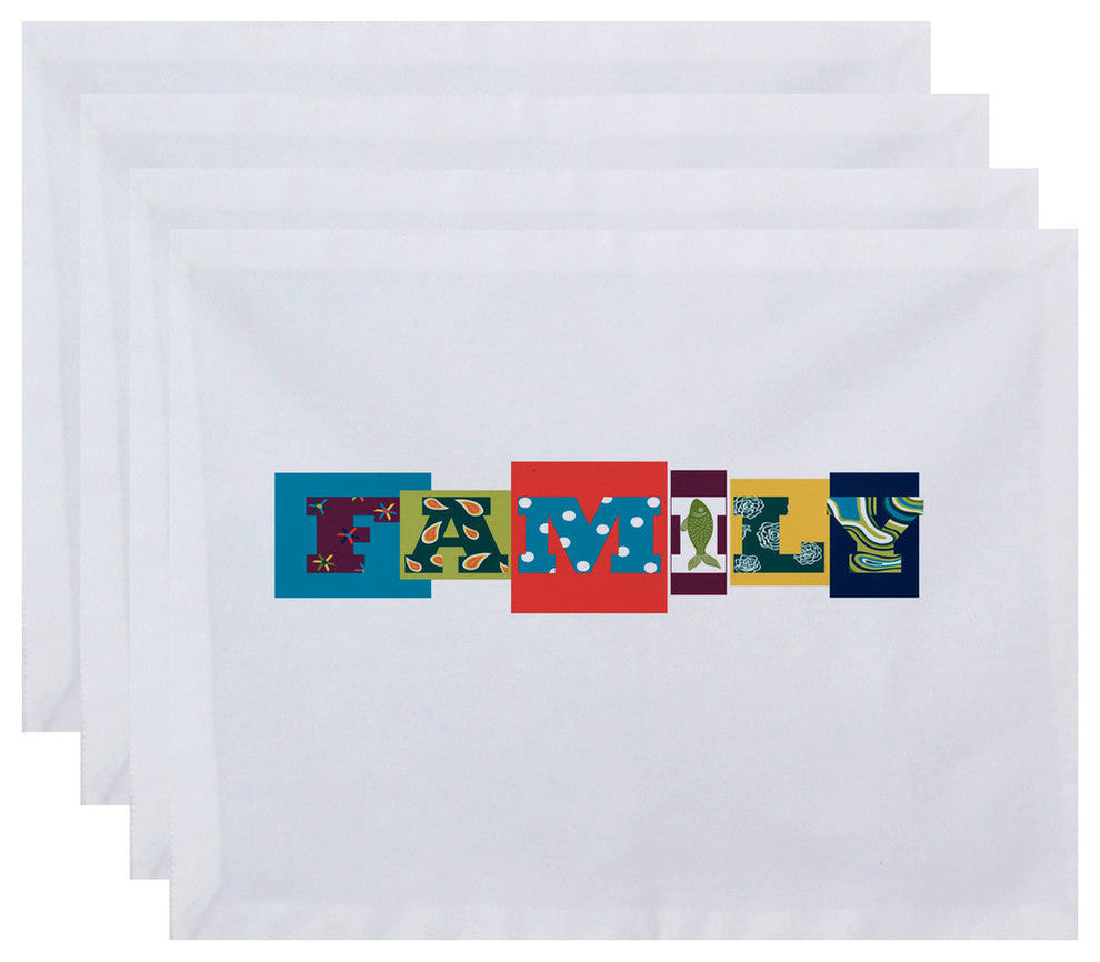 18"x14" Family Fun, Word Print Placemat, Coral, Set of 4