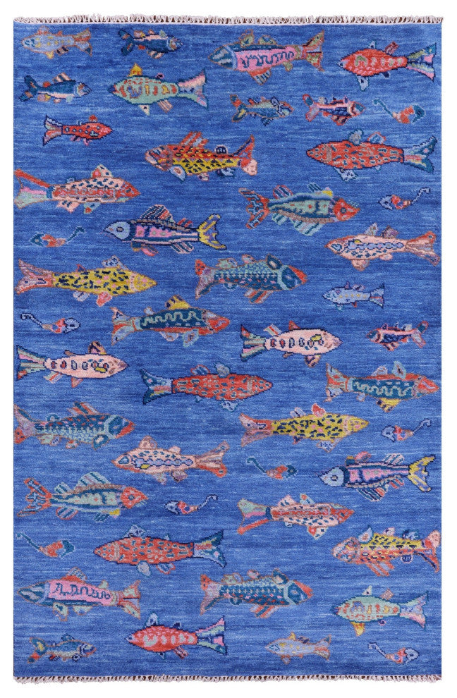 5' 2" X 8' 1" Gabbeh Fish Design Handmade Rug - Q15348