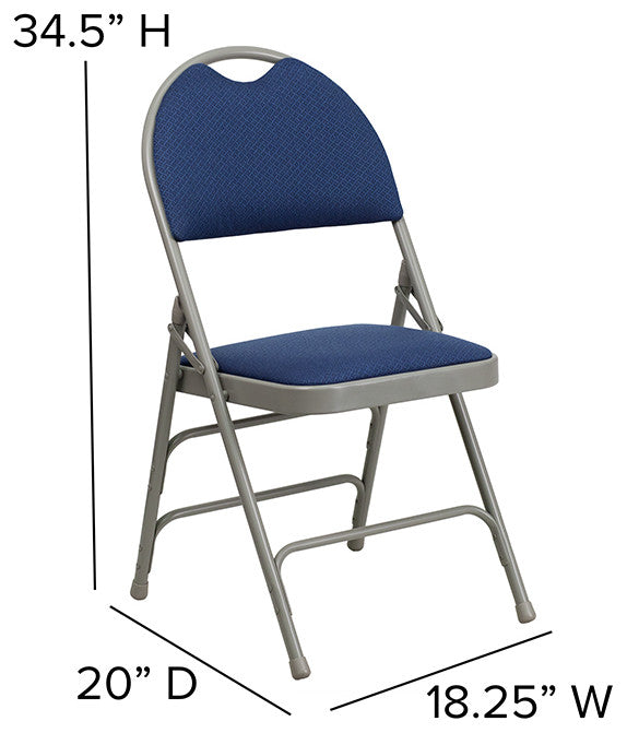 2 Pack HERCULES Extra Large Triple Braced Folding Chair with Easy-Carry Handle, Navy Fabric/Gray Frame