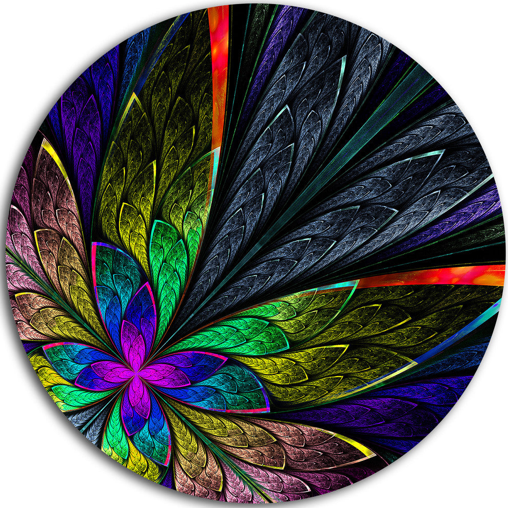Multi Color Fractal Flower Pattern, Floral Round Wall Art, 36"