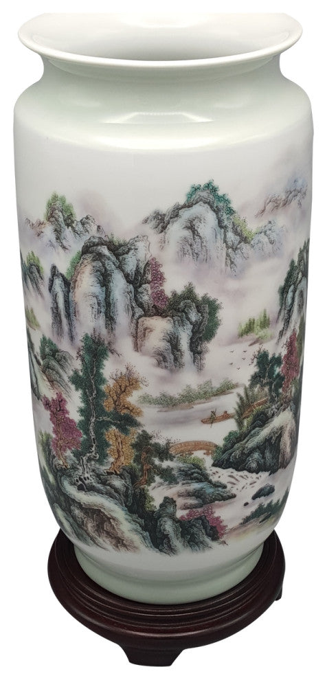 Chinese Porcelain Vase In White Landscape Decoration