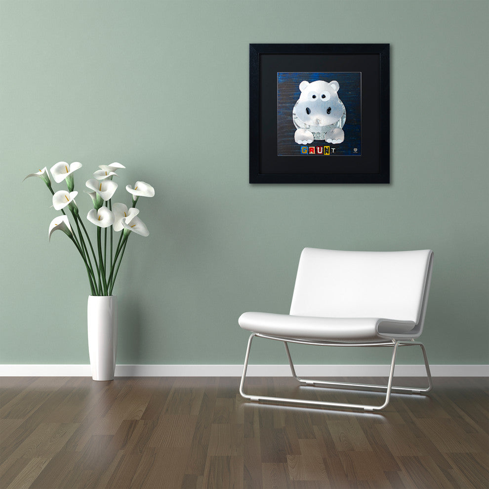 "Grunt The Hippo" Matted Framed Canvas Art by Design Turnpike