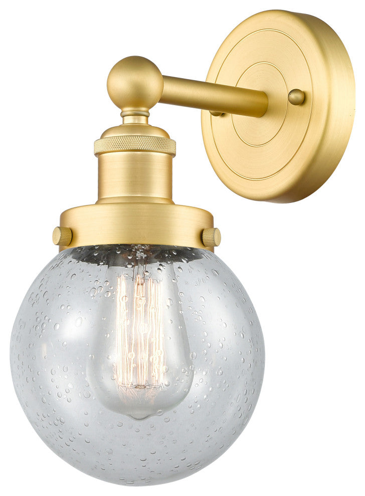 Small Beacon 1-Light 7" Sconce, Satin Gold Finish, Seedy Shade