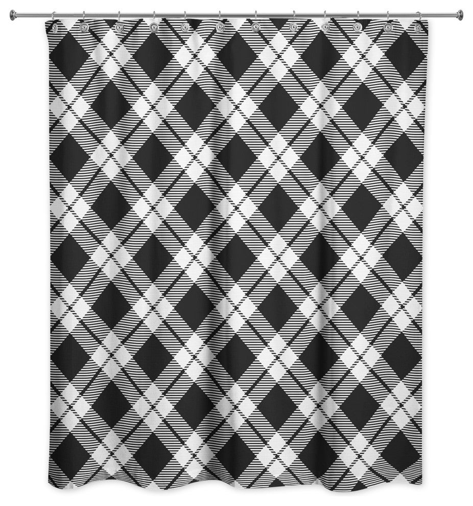 Black and White Diamond Plaid 71x74 Shower Curtain