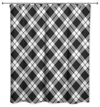 Black and White Diamond Plaid 71x74 Shower Curtain