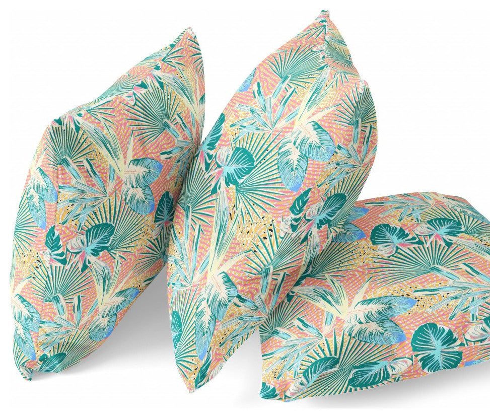 26" Blue Peach Tropical Indoor Outdoor Throw Pillow