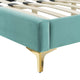 Platform Bed Frame, Queen Size, Velvet, Blue, Modern Contemporary, Bedroom