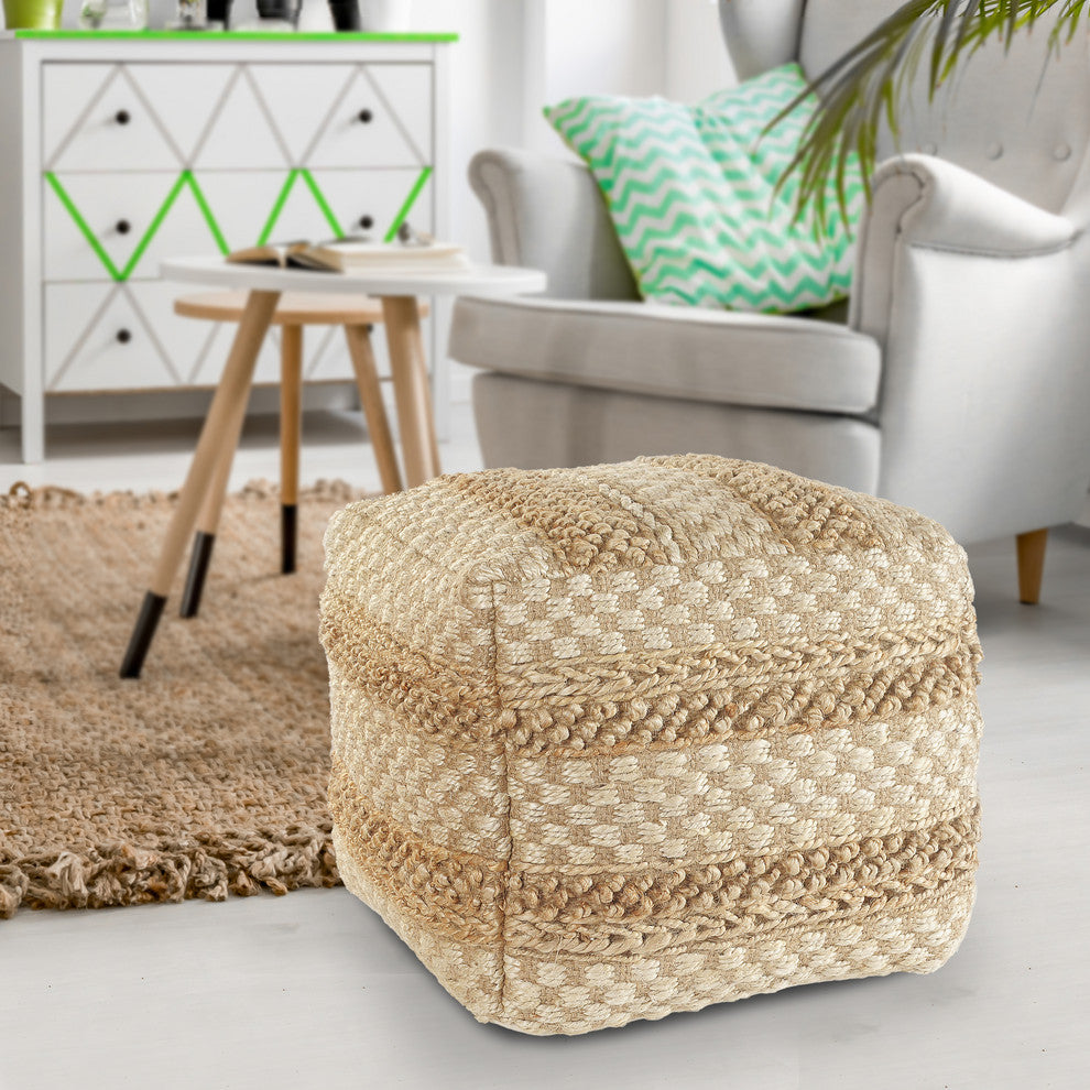 Natural Jute Checkered Pouf