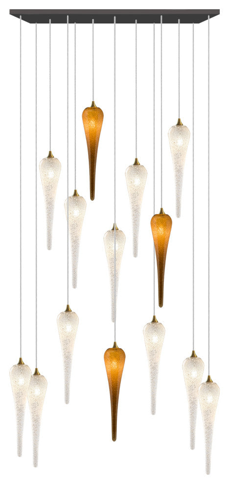 Icicle 14 Blown Glass Chandelier, Black, 60", Clear and Honey Glass