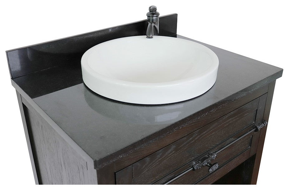 30" Single Vanity, Brown Ash, Black Galaxy Top, Round Sink