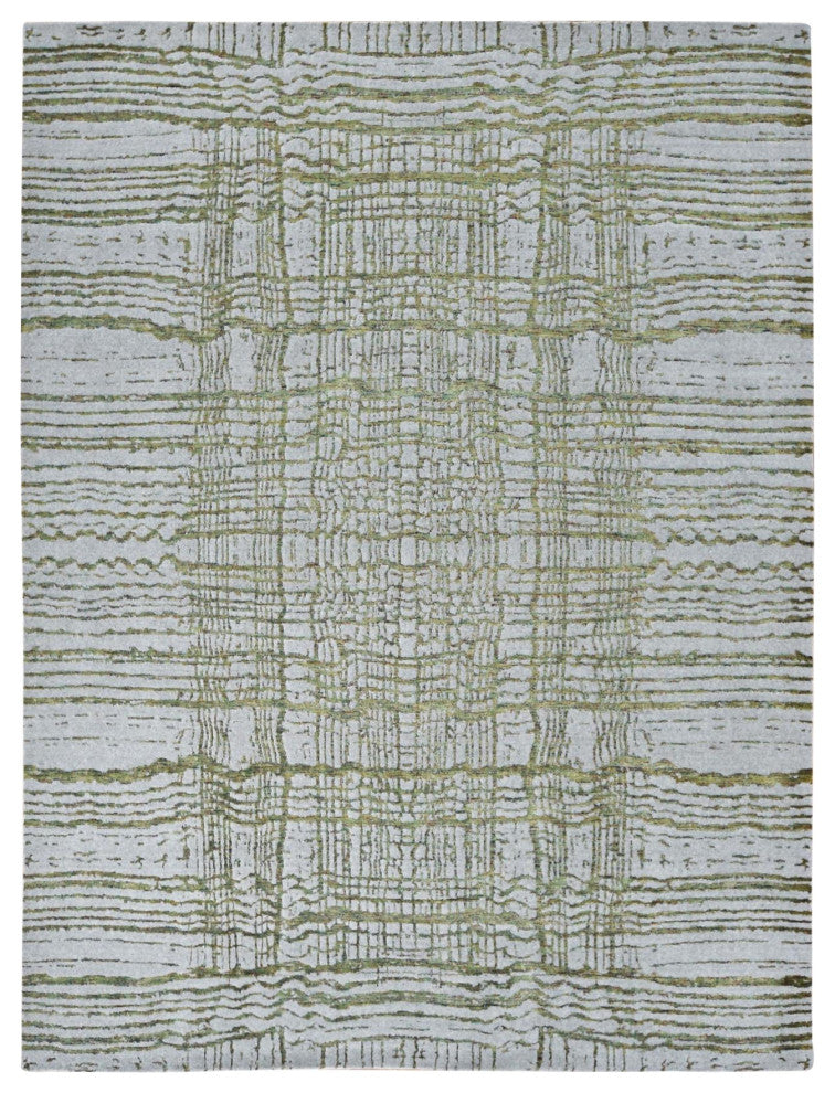Gray Jacquard Hand Loomed Modern Design Wool and Silk Hand Loomed Rug 9'2"x11'8"