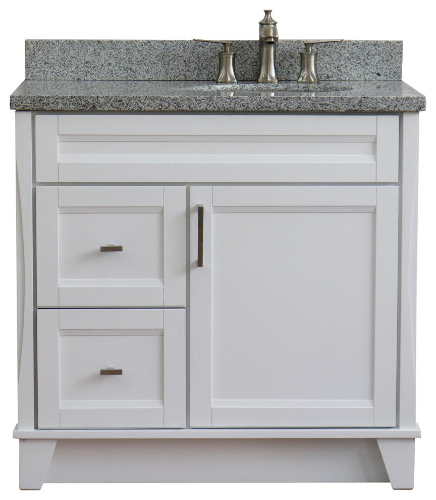 37" Single Sink Vanity, White Finish With Gray Granite