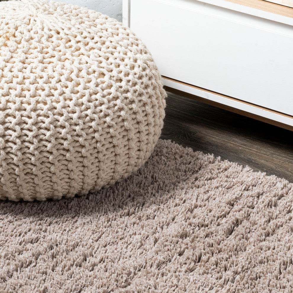 Groovy Solid Shag Rug, Beige, 2x8