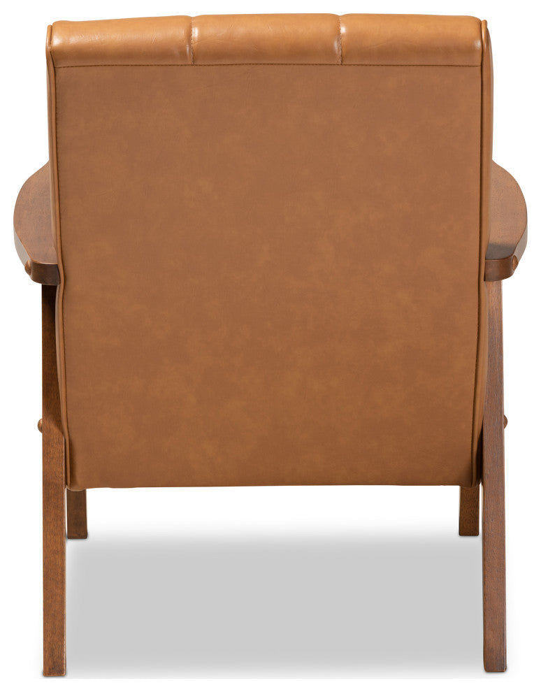 Nikko Mid-century Modern Tan Faux Leather and Walnut Brown Lounge Chair