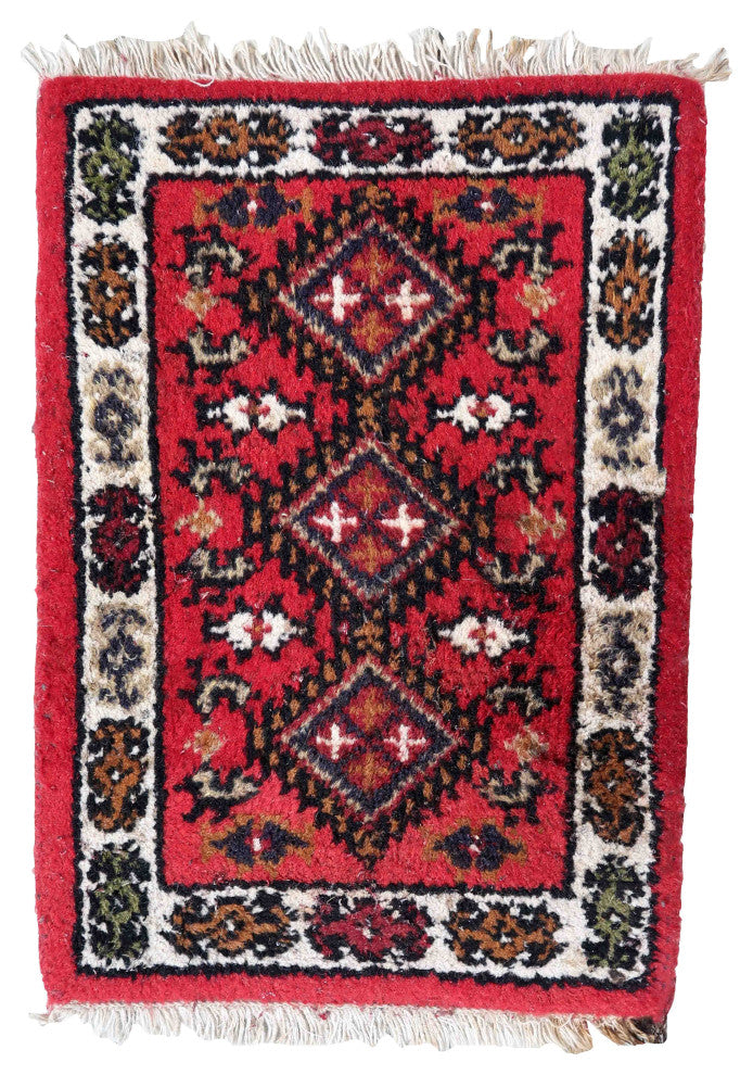 Handmade Vintage Persian Hamadan Mat 1.3'x1.8', 40cmx56cm 1970s