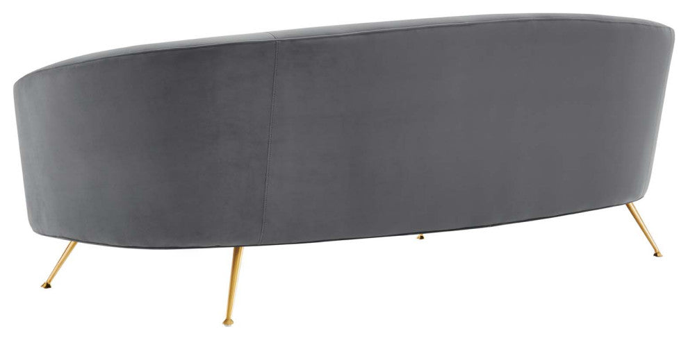 Sofa, Gray, Velvet, Modern, Mid Century Living Hotel Lounge Cafe Lobby