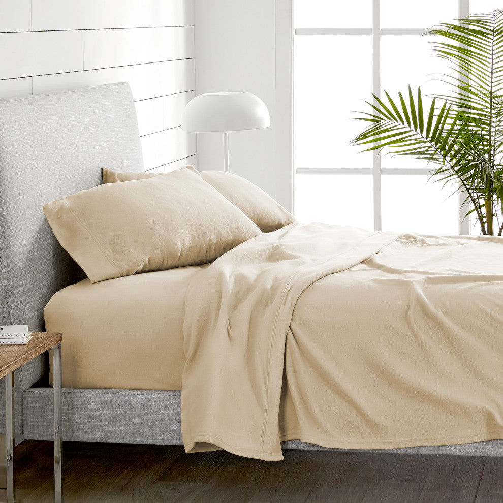 Bare Home Polar Fleece Sheet Set, Sand, Queen