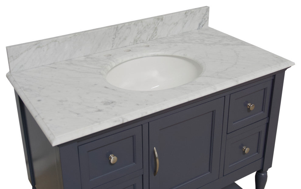 Beverly 42" Bathroom Vanity, Marine Gray, Carrara Marble