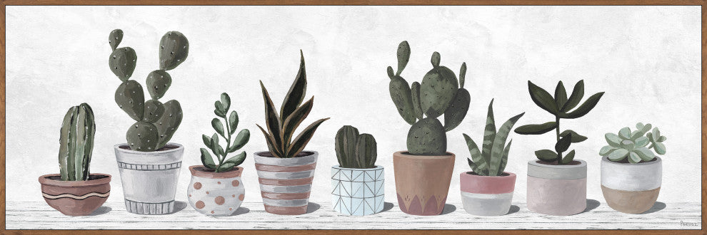 "Pastel Cactus Pots " Floater Framed Painting Print on Canvas