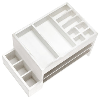 Office Tiered Desk Organizer With Storage Cubbies and Letter Tray, White Wash