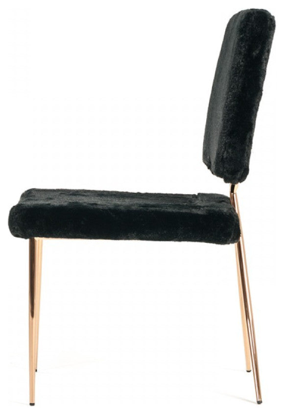 Set of 2 Glam Modern Black Faux Fur Dining Chairs