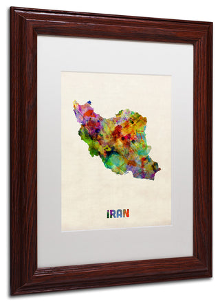 "Iran Watercolor Map" Matted Framed Canvas Art by Michael Tompsett