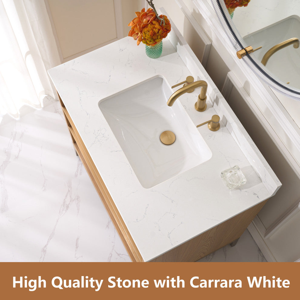 Nolan Freestanding Bathroom Vanity with Quartz Top, Light Oak, 36"