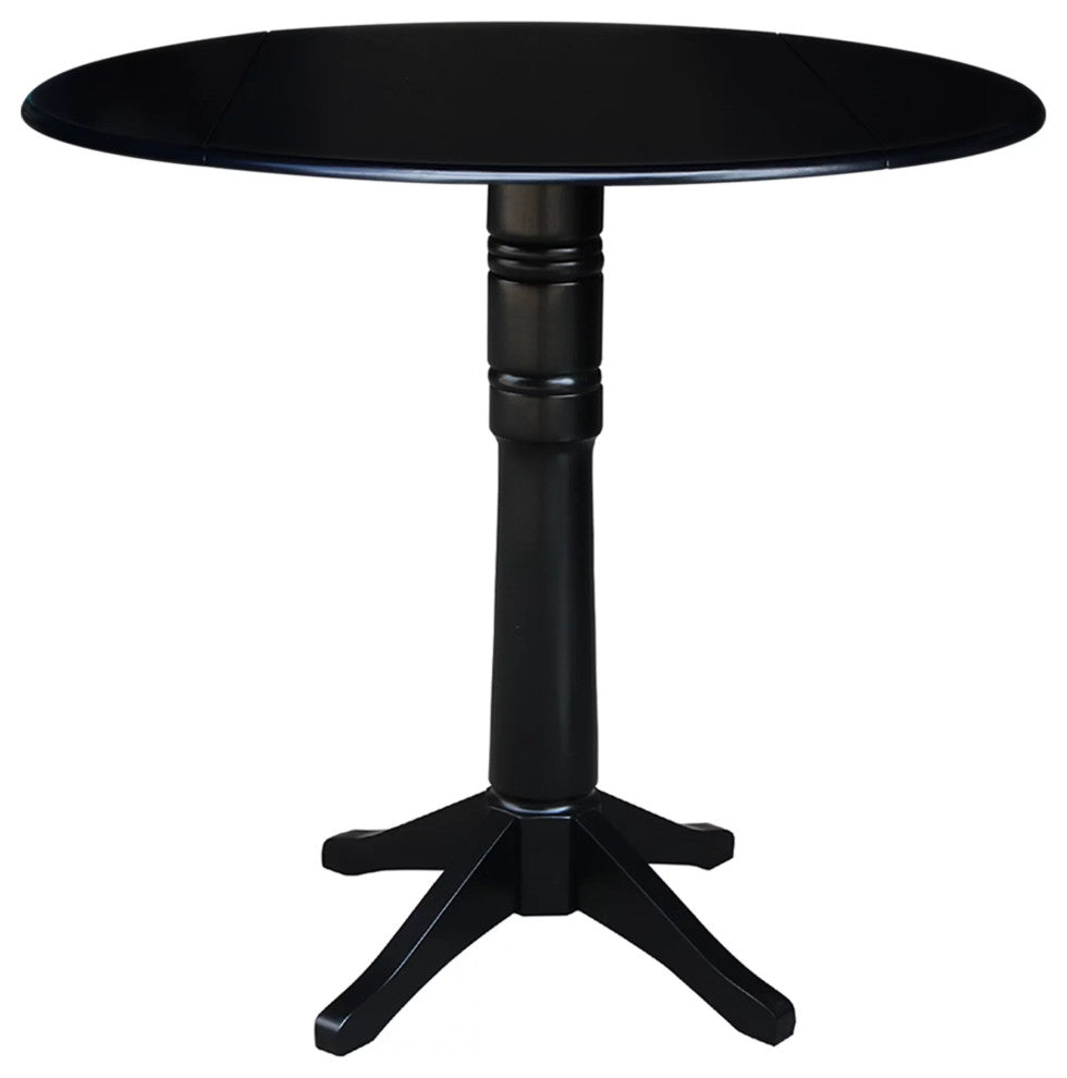 Tall Dining Table, Carved Pedestal Base & Dual Drop Leaf Top, Black