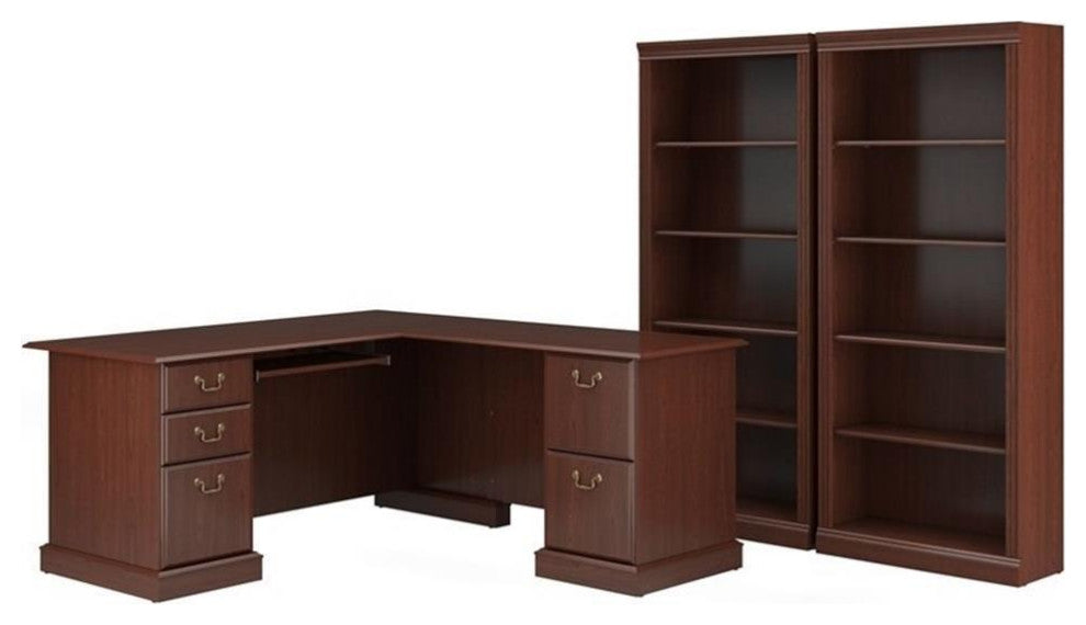 Saratoga Executive L Desk and 2 Bookcases in Harvest Cherry - Engineered Wood