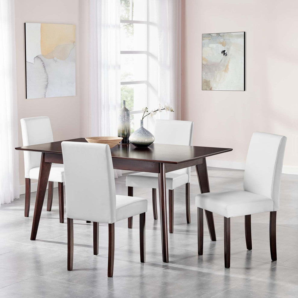 Side Dining Chair and Table Set, Faux Leather, Drak Brown White, Modern, Bistro