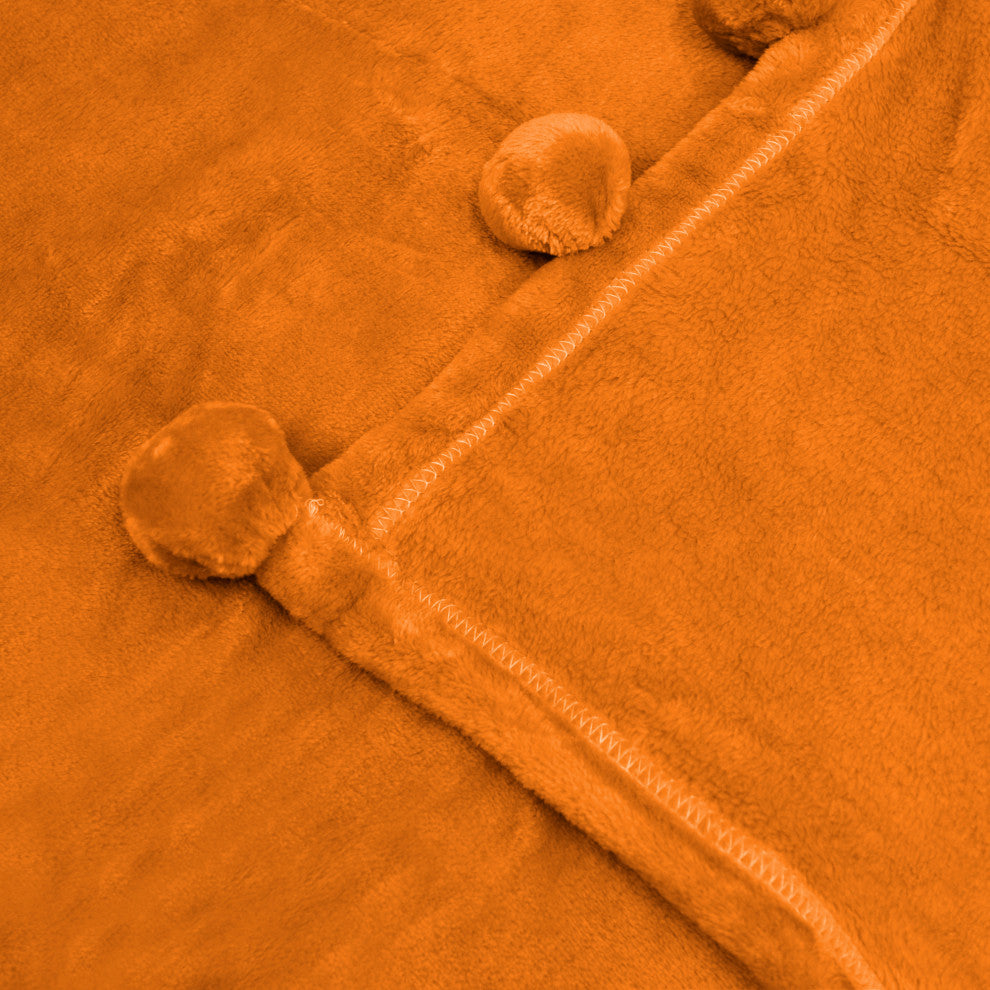 Pom Pom Flannel Fleece Throw Blanket, Burnt Orange, 50" X 60"