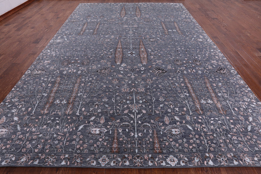 10' 1" X 14' 6" Hand-Knotted Persian Ziegler Wool and Silk Rug Q7061