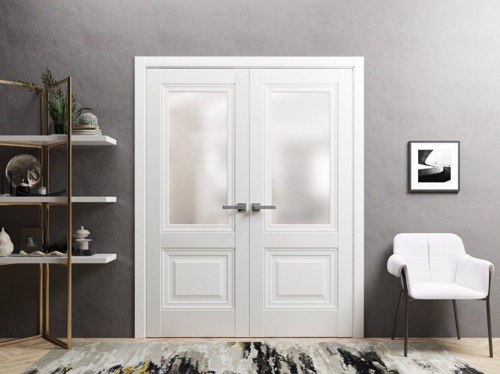 French Double Doors |Lucia 8822 White Silk with Frosted Opaque Glass-60x80